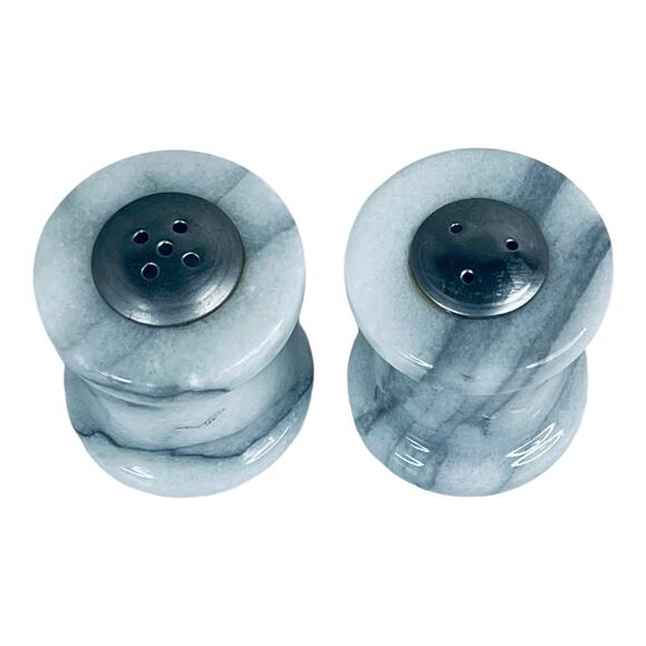 VTG Marble SALT & PEPPER SHAKERS Mini 1.75" Gray White Marbled Alabaster Stone - Picture 2 of 5
